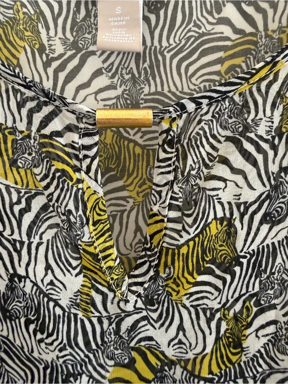 Banana Republic Sheer Zebra Print Long Sleeve with Front Cut Out Gold Bar